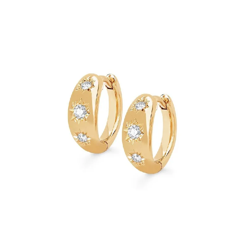 Exclusive Gemstone Jewelry Markdowns – Shop Now Three Star Set Rounded Diamond Huggies