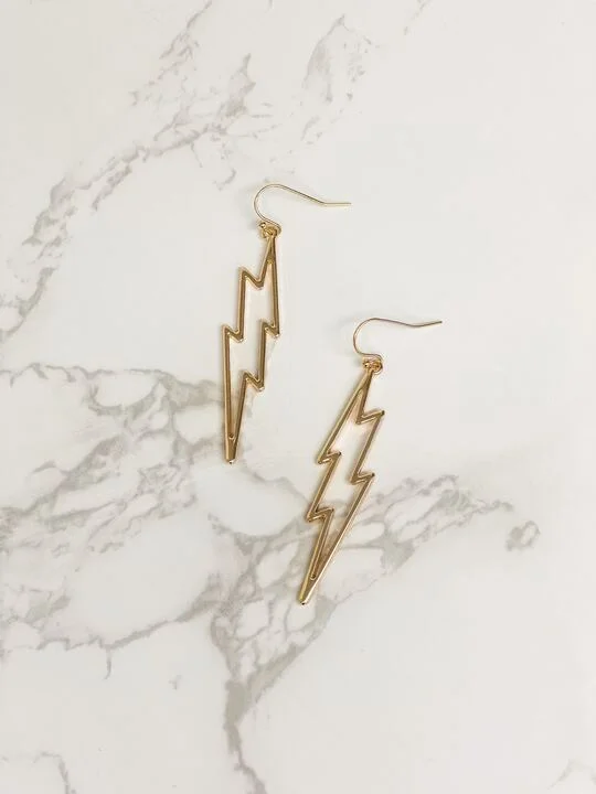 Affordable Luxury Jewelry For Every Occasion Open Lightning Bolt Dangle Earrings - Gold