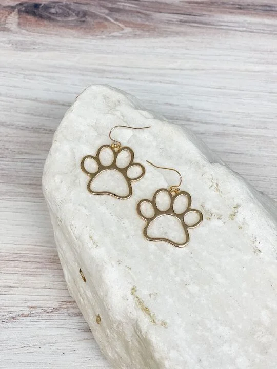 Trending Jewelry Styles Now At Limited-Time Discounts Open Paw Print Dangle Earrings - Gold