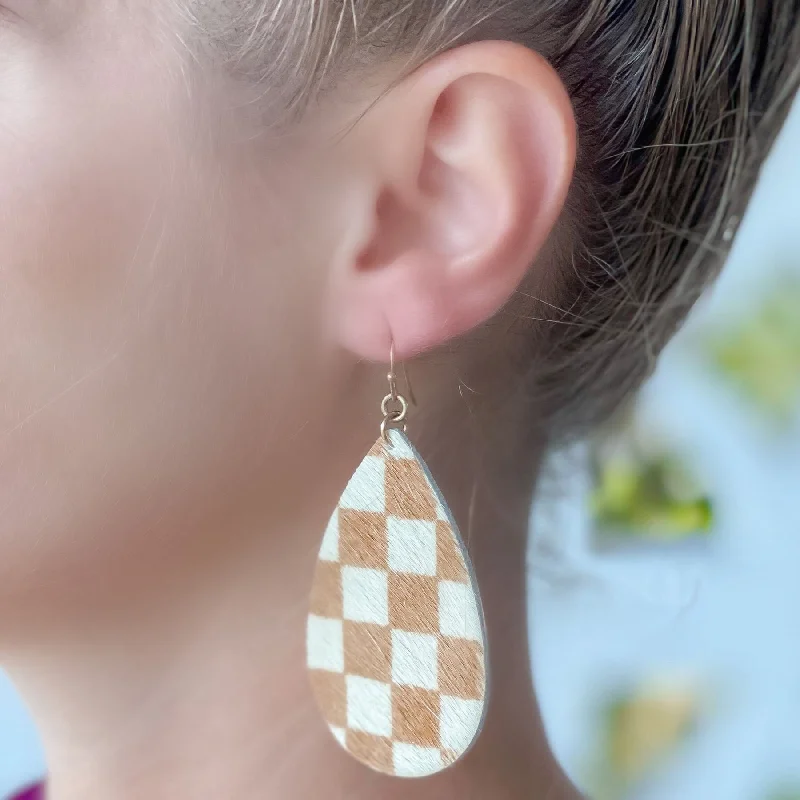 Chic And Stylish Jewelry At Discounted Prices Beige Checkered Oval Dangle Earrings