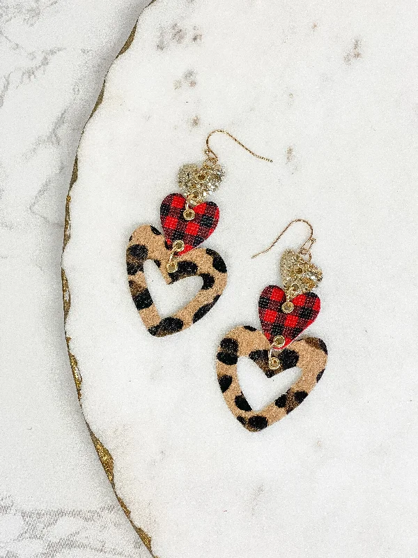 Huge Savings On Timeless Jewelry Collections Patterned Heart Trio Tiered Dangle Earrings - Leopard