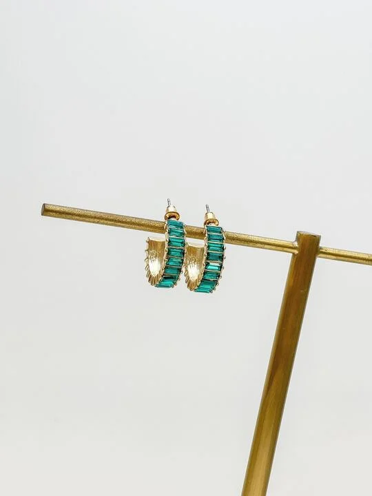 Flash Sale On Elegant Jewelry – Don't Miss Out Petite Baguette Hoop Earrings - Emerald