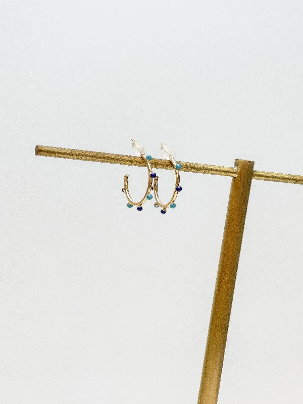 Eco-Friendly Sustainable Jewelry For Conscious Buyers Petite Enamel Studded Hoop Earrings - Blue