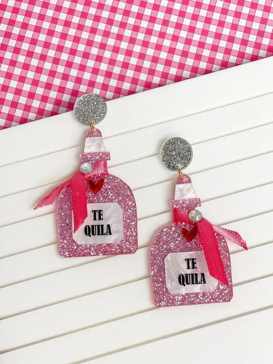 Special Offers On Handcrafted And Designer Jewelry Pink Glitter Tequila Dangle Earrings