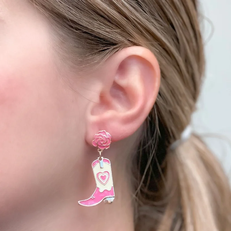 Luxury Jewelry Without The Luxury Price Tag Pink Rose Cowboy Boot Dangle Earrings