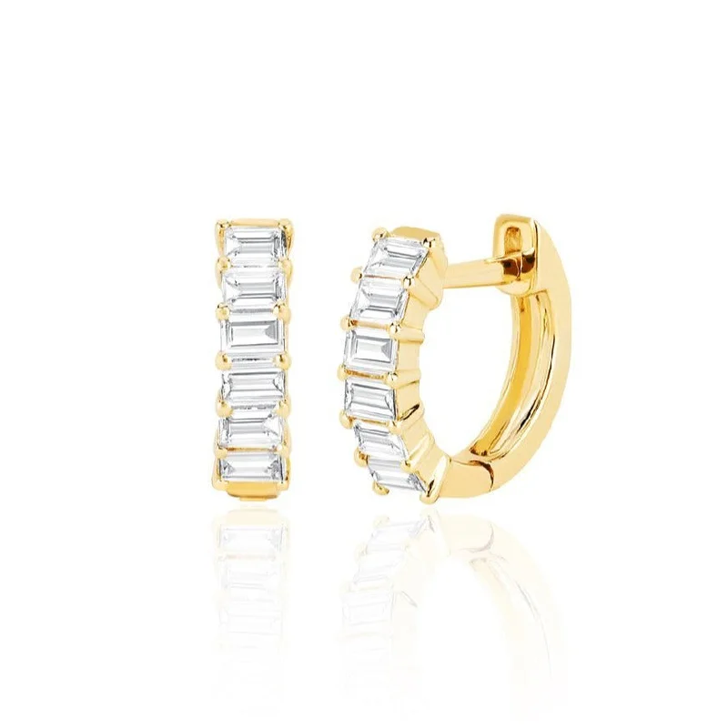 Shop Stylish Jewelry Now And Save Big Prong Set Diamond Baguette Huggie Earrings