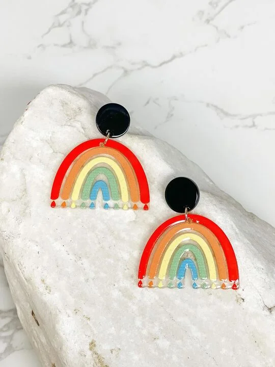 Jewelry Deals That Outshine The Rest Rainbow Printed Acrylic Dangle Earrings - Multi