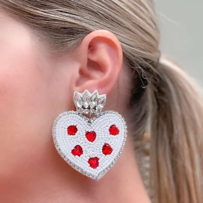 Exclusive Jewelry Bundles At Discounted Prices Red & White Heart Rhinestone & Bead Statement Earrings