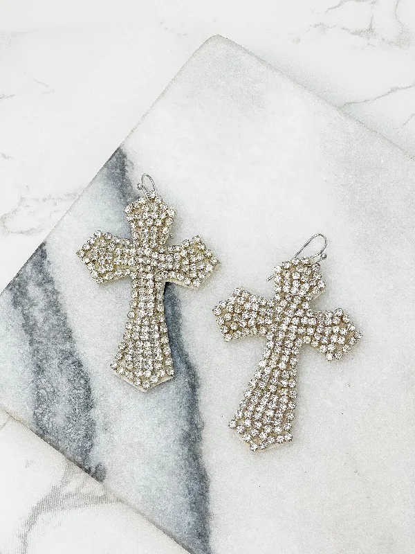 Last Chance To Shop High-End Jewelry At Markdown Prices Rhinestone Cross Dangle Earrings