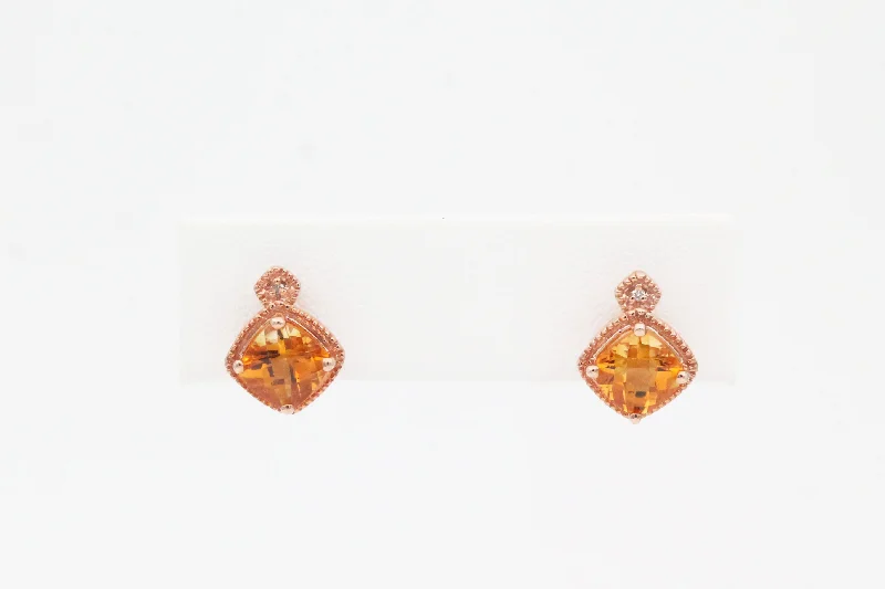 Discounted Jewelry For A Glamorous Look Rose Gold Citrine and Diamond Milgrain Design Earrings