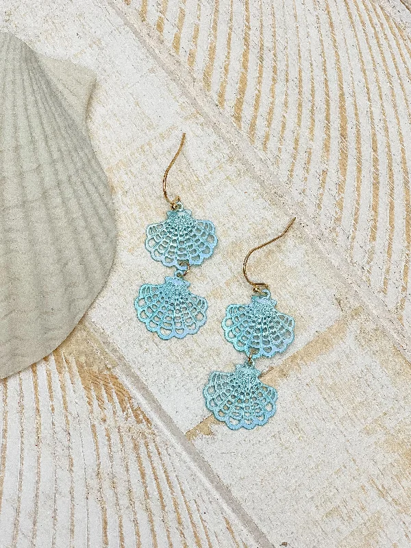 Exclusive Jewelry Offers – Sparkle For Less Seashell Duo Dangle Earrings - Mint