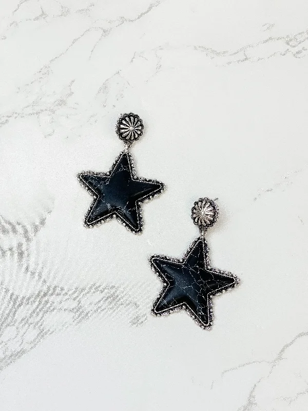 Shop High-Quality Jewelry At Jaw-Dropping Discounts Semi Precious Star Statement Earrings - Black