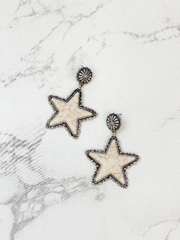 Final Call For Exquisite Jewelry At Reduced Rates Semi Precious Star Statement Earrings - Ivory