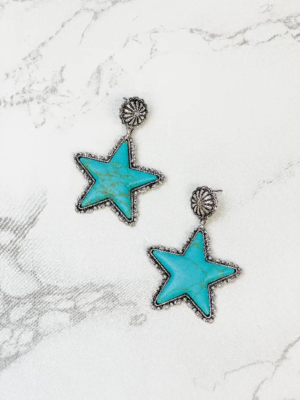 Dazzle In Elegance With Our Biggest Jewelry Sale Semi Precious Star Statement Earrings - Turquoise