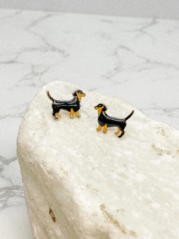 Get Your Favorite Jewelry At The Best Price Signature Pet Enamel Studs by Prep Obsessed - Black & Brown Dachshund