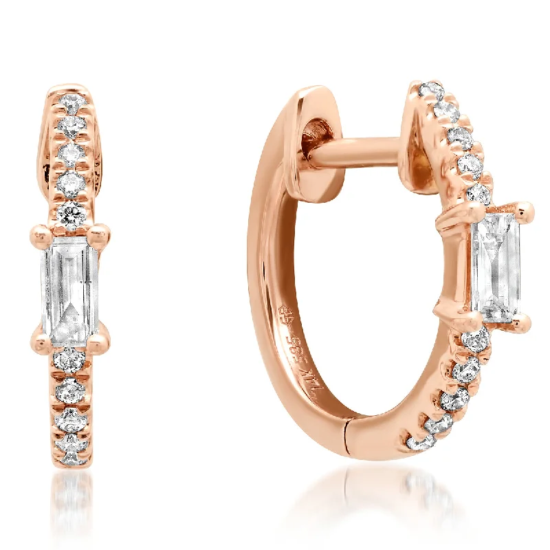 Upgrade Your Jewelry Collection For Less Single Baguette & Diamond Huggie Hoop Earrings