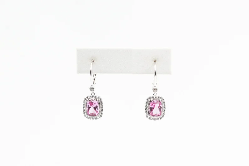 Shop Elegant Jewelry At Unbeatable Prices Sterling Silver Lafonn Lab-Grown Pink Sapphire Halo Leverback Earrings