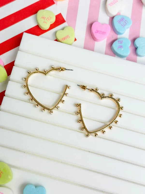 Limited-Stock Jewelry Sale – Once It's Gone, It's Gone Studded Gold Heart Hoop Earrings - Ivory