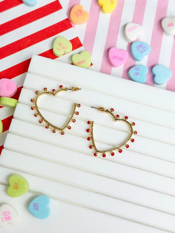 Affordable Luxury Jewelry For Every Occasion Studded Gold Heart Hoop Earrings - Red