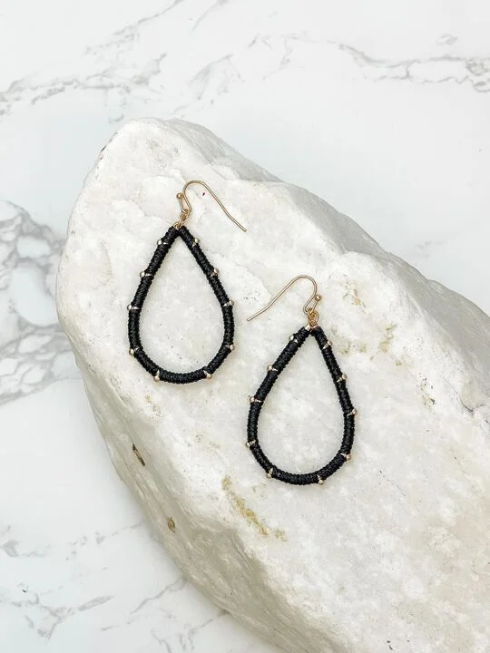 Huge Savings On Premium Jewelry Styles Teardrop Threaded Dangle Earrings - Black