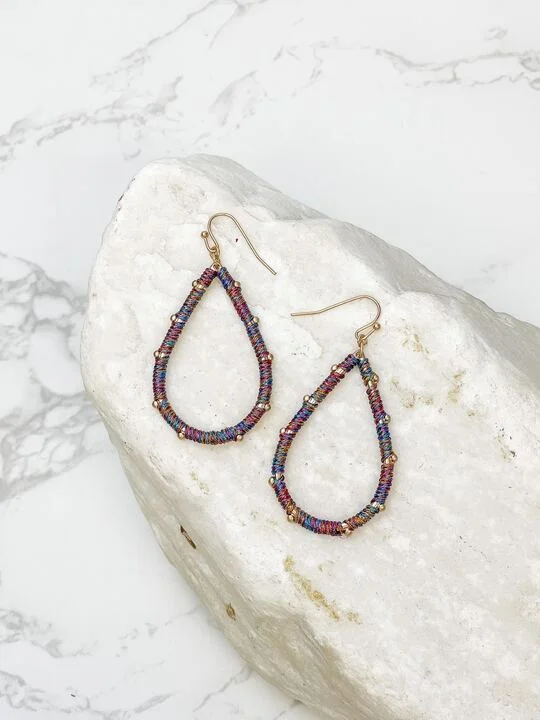 Dainty And Elegant Jewelry Now At Reduced Prices Teardrop Threaded Dangle Earrings - Metallic Multi