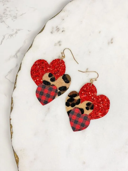 Shop Dazzling Jewelry At The Best Prices Triple Heart Glitter Dangle Earrings