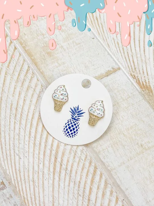 Affordable Luxury Jewelry – Style At A Great Price Vanilla Swirl Ice Cream Cone Signature Enamel Studs by Prep Obsessed