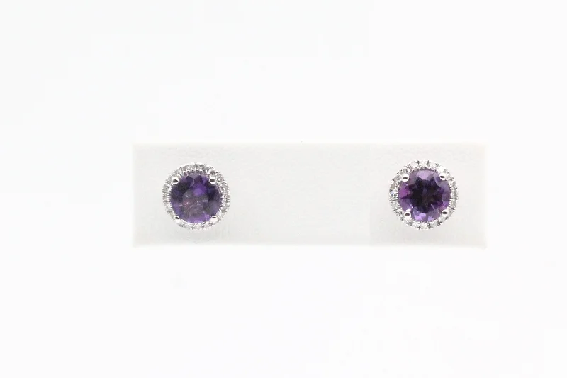 Fashion-Forward Geometric Jewelry For Contemporary Style White Gold Amethyst Halo Earrings