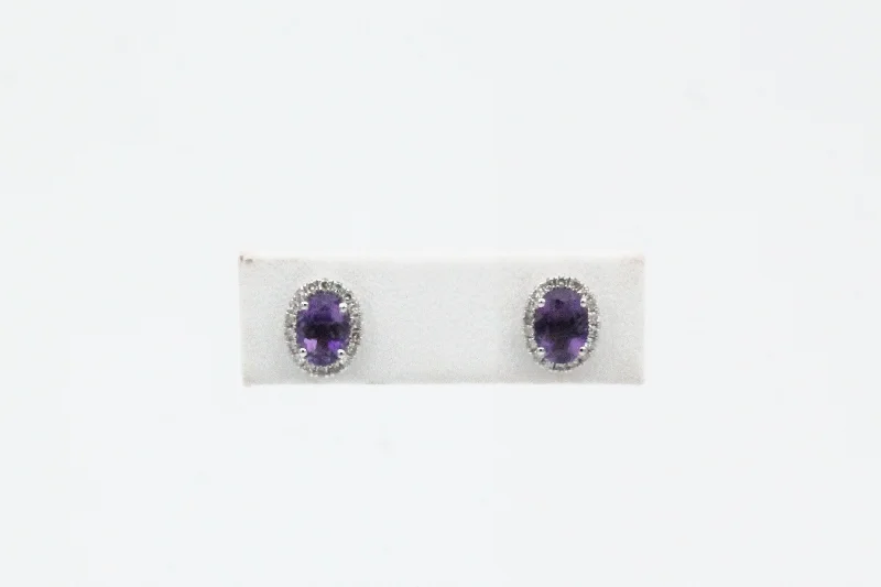 Huge Markdowns On Premium Jewelry Styles White Gold Amethyst Halo Earrings