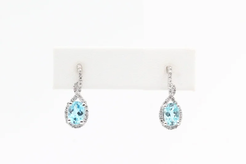 Waterproof Stainless Steel Jewelry For Lasting Beauty White Gold Blue Topaz Dangle Earrings