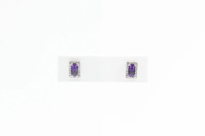 Bohemian-Inspired Jewelry For Free-Spirited Fashion White Gold Checkerboard Cut Amethyst Earring