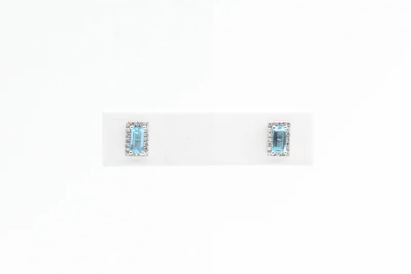 Customized Silver Jewelry For Unique Style White Gold Checkerboard Cut Blue Topaz Earring