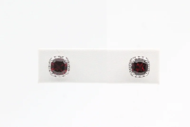 Premium Diamond Jewelry For Unforgettable Moments White Gold Garnet Halo Earrings