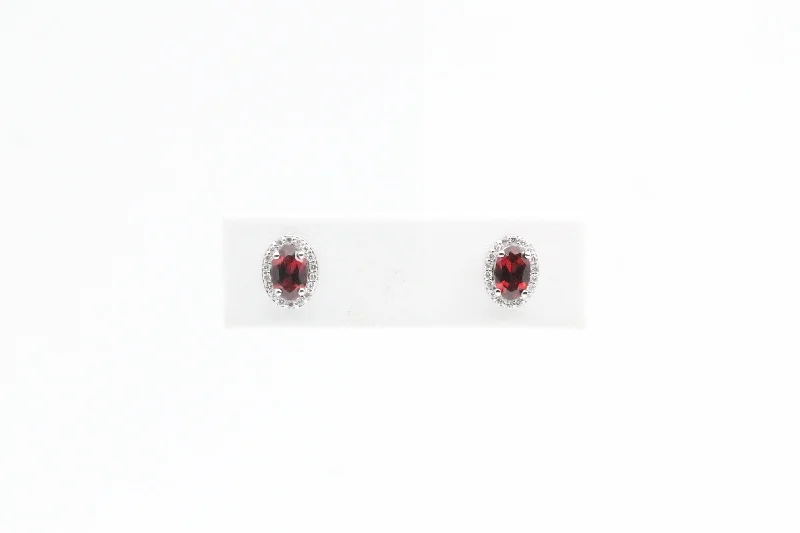 Premium Jewelry At Promotional Prices – Shine Today White Gold Oval Garnet Halo Earrings