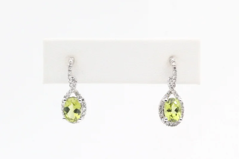 Dainty Floral Jewelry For Feminine Elegance White Gold Peridot Twist Dangle Earrings