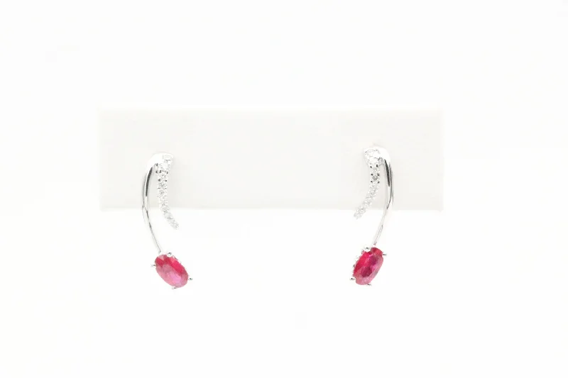 Breathtaking Jewelry, Breathtaking Prices White Gold Ruby and Diamond Stick Style Earrings