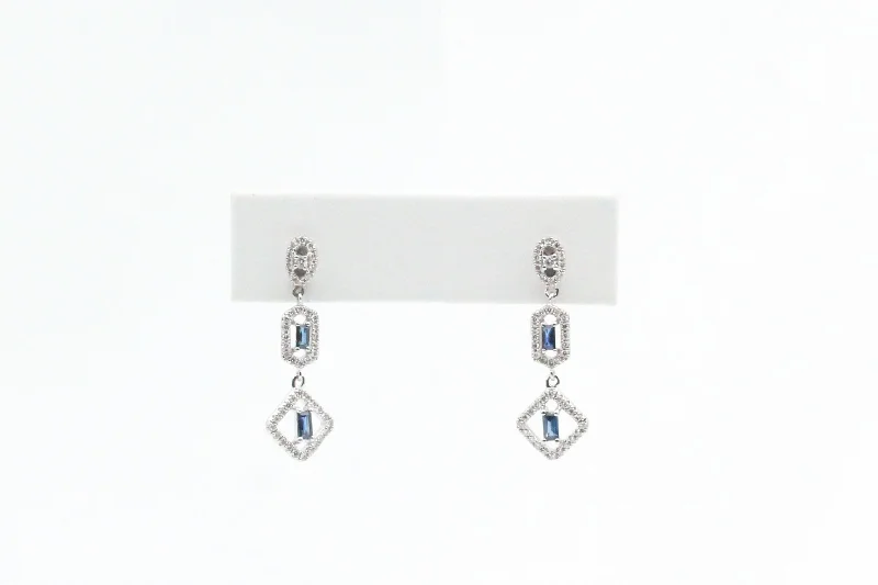 Shine Bright With Our Special Jewelry Promotions White Gold Sapphire and Diamond Drop Earrings