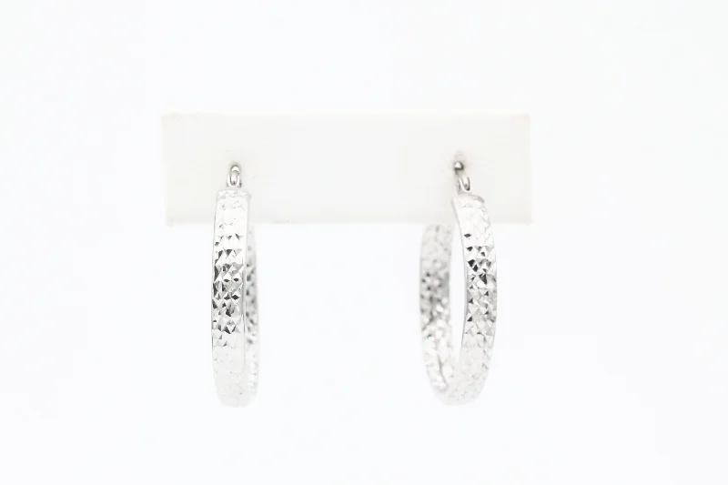 Special Sale On Handcrafted Jewelry – Shop Today White Gold Textured Flat Tube Hoop Earrings