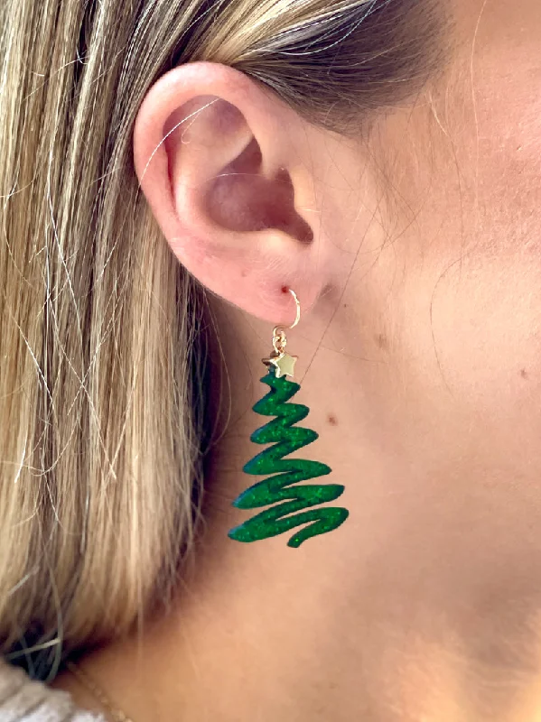 Buy More, Save More On Stunning Jewelry Pieces Zig Zag Glitter Christmas Tree Earrings - Green