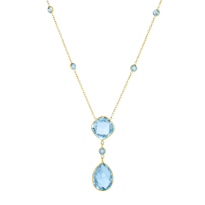 14K Gold Blue Topaz Drop Necklace