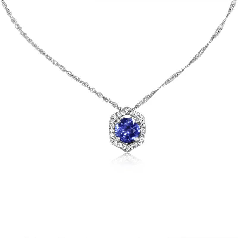 14K White Gold Ceylon Sapphire/Diamond Pendant