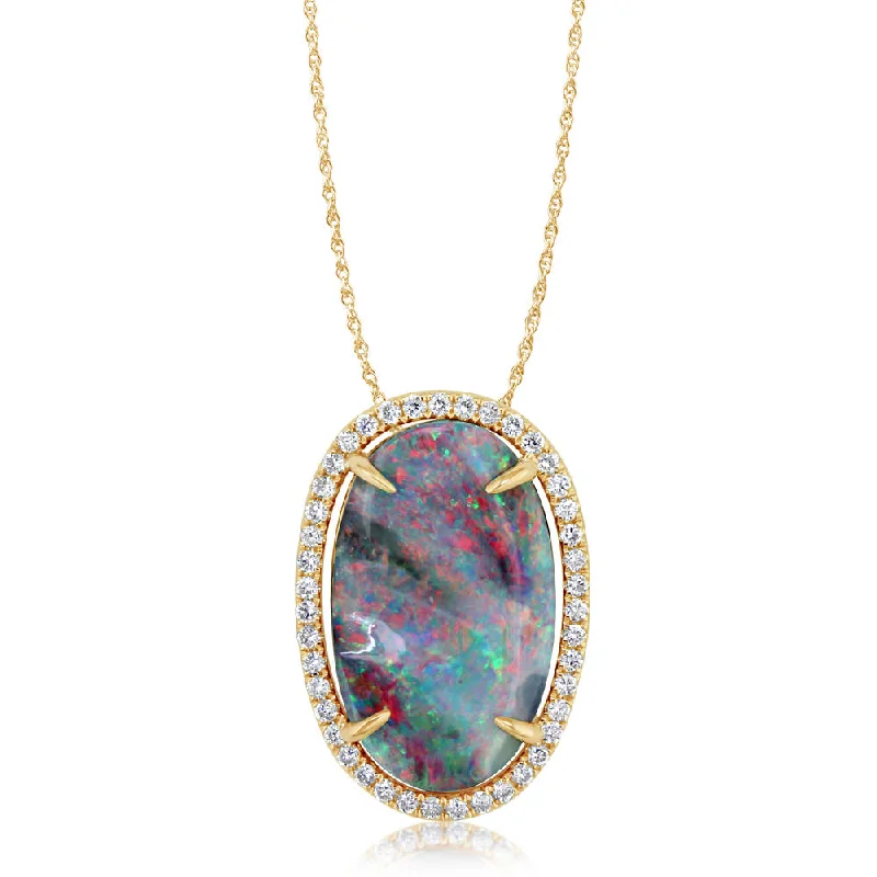 14K Yellow Gold Australian Boulder Opal/Diamond Pendant