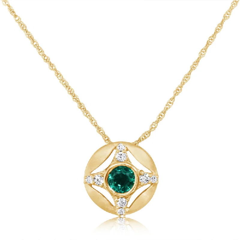 14K Yellow Gold Emerald/Diamond Pendant