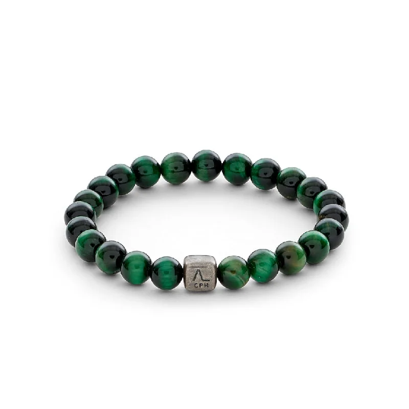 Affordable Glamour – Premium Jewelry For Less ColorUp (8mm) Silver Bracelet w. Green Tiger's Eye