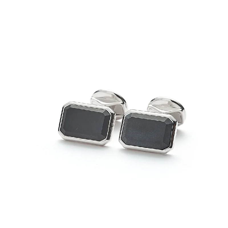 Hope Rectangle Silver Cufflinks w. Onyx Matte