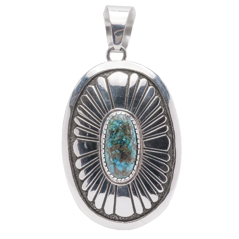 Handstamped Sterling Silver Pendant with Morenci Turquoise | Tommy Jackson