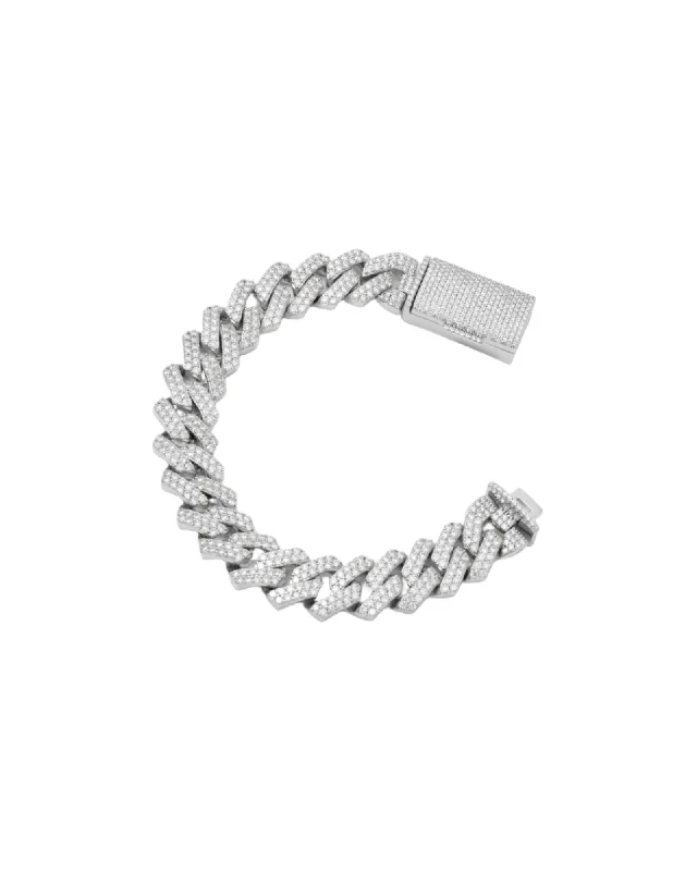 Classic And Modern Jewelry Styles On Sale 14mm Prong Pavé Rhodium coated Silver Bracelet w. Moissanite