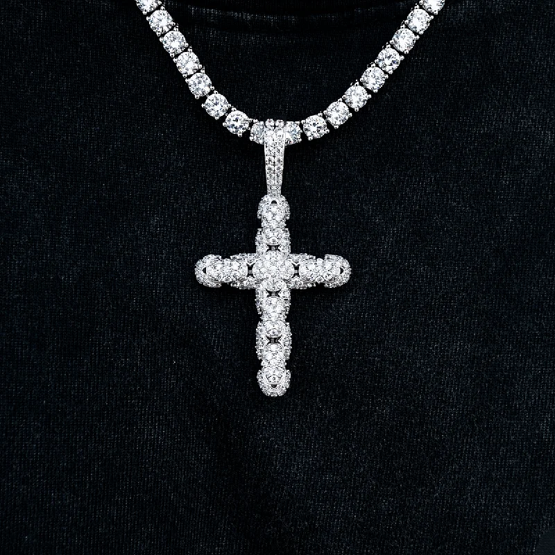 Diamond Pave Reptile Cross Pendant in White Gold