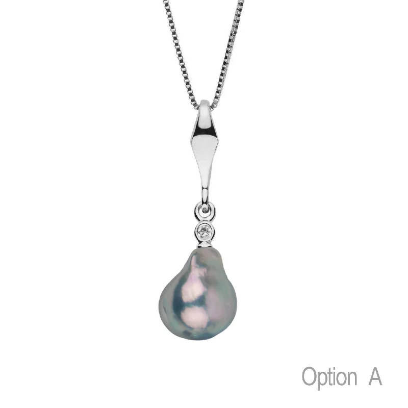 Unique Jewelry For Less – Shop The Sale Now Essential Collection 9.5-10.0 mm Silver Blue Akoya Pearl and Diamond Pendant