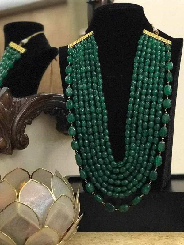 Green Emerald Long Multi Layered Necklace